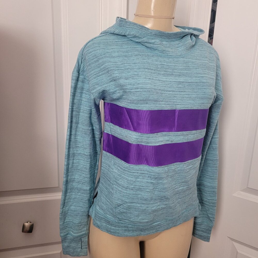Athletic Works Teal Blue Heathered and Purple Strip Hoodie Athletic Top - Picture 4 of 10